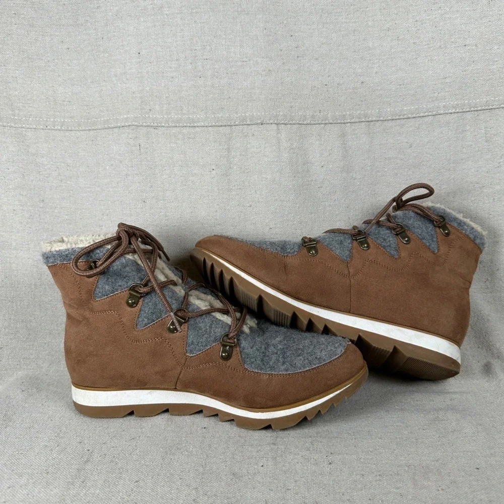 Sonoma 8.5 Brown Faux Suede Grey Wool Lace Up Winter Boots Gorpcore‎ Sherpa
